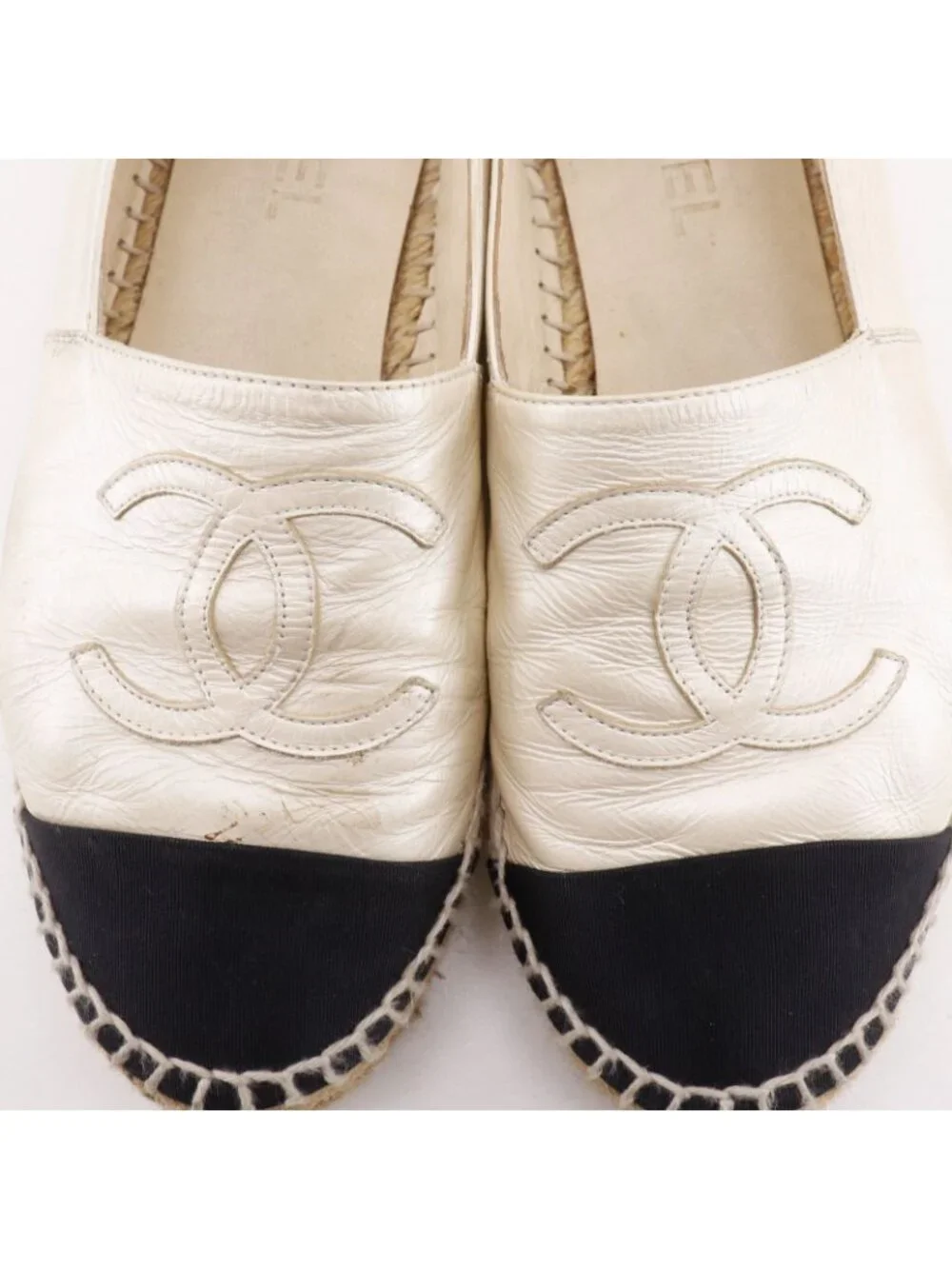 Chanel Espadrilles CC Logo B Lambskin White Slip Ons Slipper